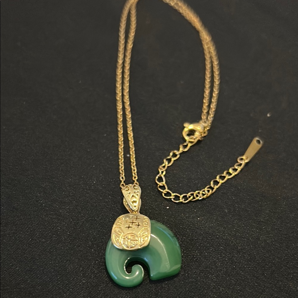 🆕 Jade Elephant Pendant in gold bail with gold chain plus extender